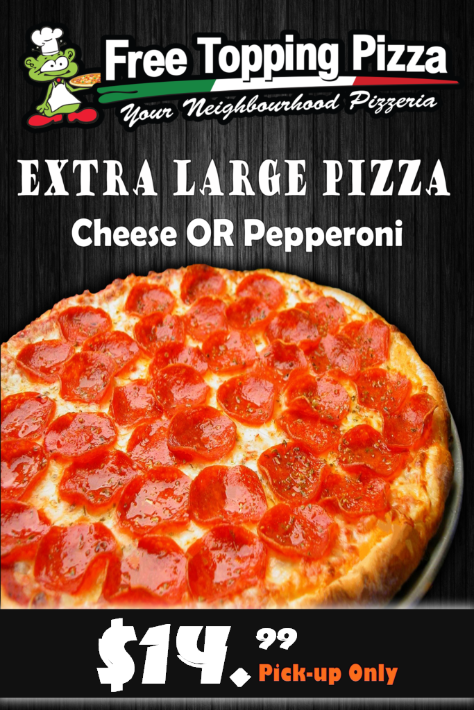 extra large pizza with cheese or pepperoni